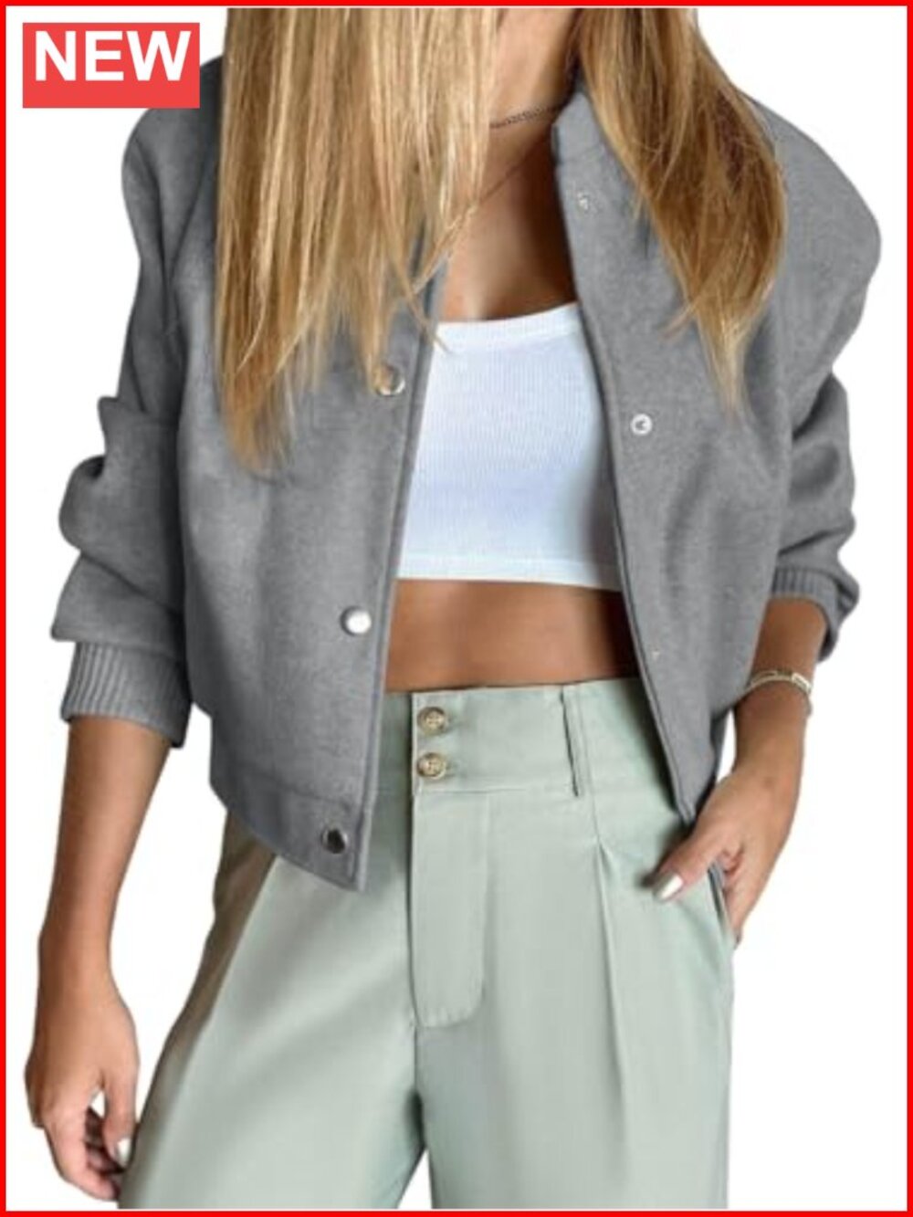 Wool Blend Cropped Bomber Jacket Button Down Long Sleeve Casual Winter